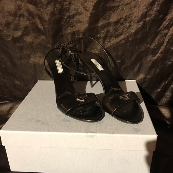 Prada Spazzolato Metal Triangle Logo Ankle Strap - Picture 2 of 6